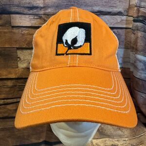 Cotton Incorporated Orange Hat Cap White Cotton Boll Logo Adjustable Dad Hat